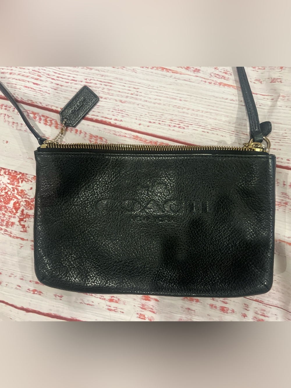 Coach Outlet Lyla Black Pebbled Leather Double Gusset Crossbody Bag F52720